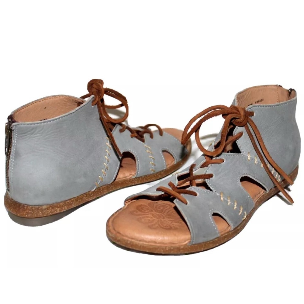 Born Nea Lace-Up Blue-Grey Premium Nubuck Leather Zip Gladiator Sandal 10US